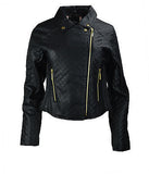 Ladies Black Faux Leather Quilted Zip Up Ladies Jacket - TATTOPANI