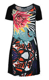 Floral Pattern & Rhinestone Printed Short Sleeved Dress. - TATTOPANI