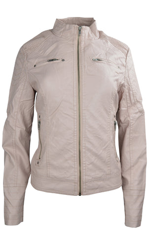 Faux Leather Plain Zip Up Biker Jacket - craze-trade-limited