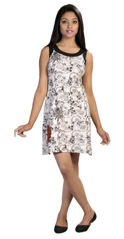 White Sleeveless Dress With Floral Pattern. - craze-trade-limited