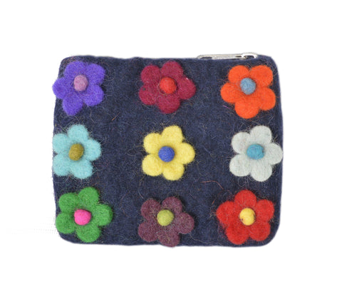 Felt Blue With Flower Attached Coin Purse. - craze-trade-limited