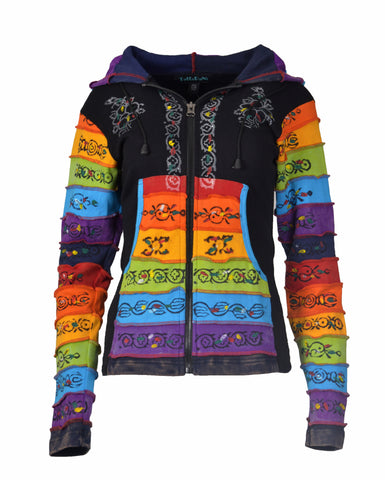 Ladies stonewashed cotton cardigan with colorful hand painted design. - Tattopani Fashion ( Craze Trade Limited)