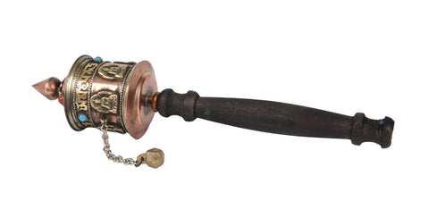 Tibetan 10" Buddha Embossed Spinning Prayer Wheel