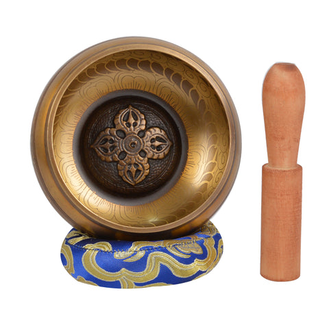 Meditation Tibetan Singing Bowl with Special Etching and protective pouch- SING-SP-IC(BAJ-8)-2