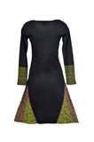 Ladies Long Sleeved Dress with Neckline Embroidery and Patch Design