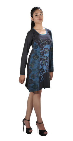 Long Sleeved Dress with Front Embroidery. - TATTOPANI