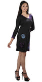 V-Neck Long Sleeved Dress With Side Flower Embroidery. - TATTOPANI